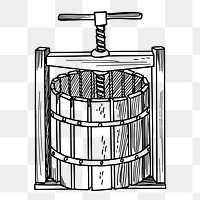 Wine press png sticker, object vintage illustration on transparent background. Free public domain CC0 image.