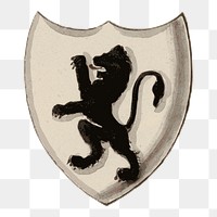 Lion shield png crest sticker, medieval illustration on transparent background. Free public domain CC0 image.