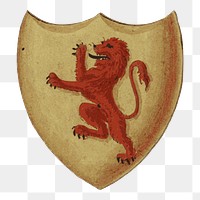 Lion shield png crest sticker, medieval illustration on transparent background. Free public domain CC0 image.