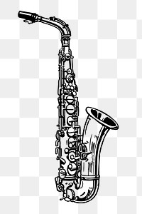 Saxophone png sticker, musical instrument vintage illustration on transparent background. Free public domain CC0 image.