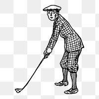 Male golfer png sticker, sport vintage illustration on transparent background. Free public domain CC0 image.