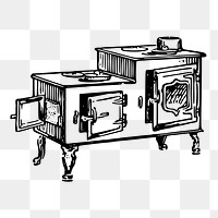 Old-fashioned stove png sticker, kitchen appliance vintage illustration on transparent background. Free public domain CC0 image.