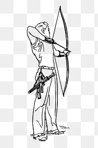 Male archer aiming png sticker, sport vintage illustration on transparent background. Free public domain CC0 image.