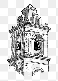 Bell tower png sticker, vintage illustration on transparent background. Free public domain CC0 image.