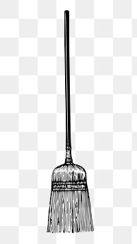 Broom png sticker, cleaning tool vintage illustration on transparent background. Free public domain CC0 image.