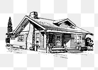 Bungalow house png sticker, architecture vintage illustration on transparent background. Free public domain CC0 image.
