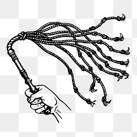 Vintage whip png sticker, punishment tool illustration on transparent background. Free public domain CC0 image.