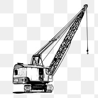 Construction crane png sticker, machine vintage illustration on transparent background. Free public domain CC0 image.