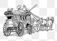 Horse carriage png sticker, transportation vintage illustration on transparent background. Free public domain CC0 image.