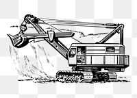 Excavator png sticker, construction machine vintage illustration on transparent background. Free public domain CC0 image.