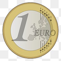 1 Euro coin png sticker clipart, transparent background. Free public domain CC0 image.