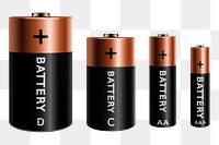 Battery types png sticker, transparent background. Free public domain CC0 image.