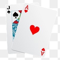Black jack cards png sticker, transparent background. 