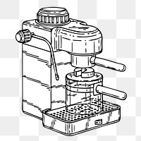 Png espresso maker drawing sticker, transparent background. Free public domain CC0 image.