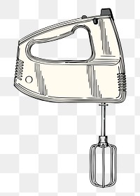 Kitchen hand mixer png sticker drawing, transparent background. Free public domain CC0 image.