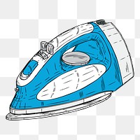 Clothes iron png color drawing, transparent background. Free public domain CC0 image.