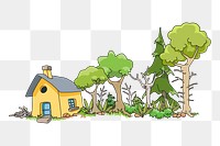 PNG house in woods border illustration, transparent background. Free public domain CC0 image.