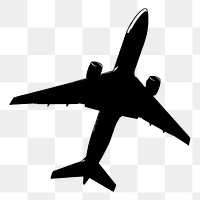 Plane png silhouette sticker, travel illustration, transparent background. Free public domain CC0 image.