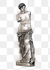 Png nude Greek goddess statue sticker, watercolor illustration, transparent background