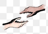 Helping hands png sticker, watercolor illustration, transparent background.