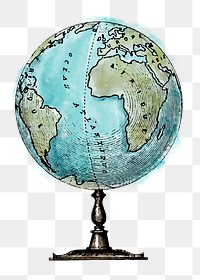 Globe png sticker, watercolor illustration, transparent background