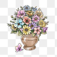 Flower vase png sticker, spring watercolor illustration, transparent background