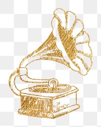 Gold gramophone png sticker, music aesthetic illustration, transparent background