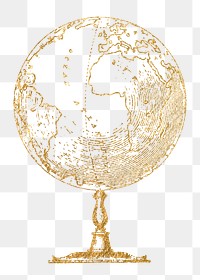 Gold globe png sticker, education aesthetic illustration, transparent background