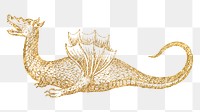 Gold dragon png sticker, mythical creature aesthetic illustration, transparent background