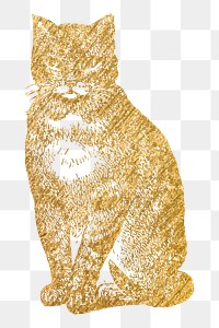 Gold cat png sticker, pet aesthetic illustration, transparent background