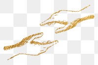 Gold helping hands png sticker, charity aesthetic illustration, transparent background