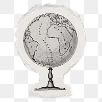 Globe png sticker, ripped paper, education illustration, transparent background