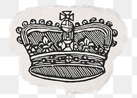 Royal crown png sticker, ripped paper, vintage illustration, transparent background