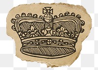 Royal crown png sticker, ripped paper, vintage illustration, transparent background