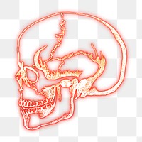 Skull png sticker, red neon, Halloween illustration, transparent background