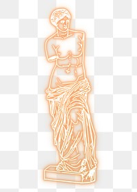 Png Greek goddess statue  sticker, orange neon illustration, transparent background