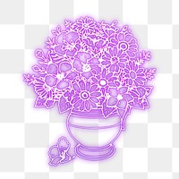 Flower vase png sticker, purple neon illustration, transparent background