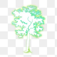 Tree png sticker, green neon, nature illustration, transparent background