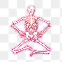 Skeleton png sticker, pink neon, Halloween illustration, transparent background