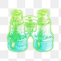 Binoculars png sticker, green neon illustration, transparent background