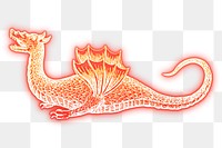 Dragon png sticker, red neon, mythical creature illustration, transparent background