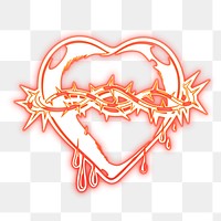 Sacred heart png sticker, red neon, cyberpunk illustration, transparent background