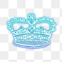 Crown png sticker, blue neon, object illustration, transparent background