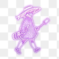 Little girl png sticker, purple neon illustration, transparent background