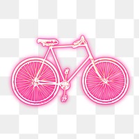 Bicycle png sticker, pink neon illustration, transparent background