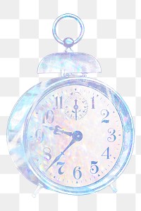 Alarm clock png sticker, aesthetic holographic illustration, transparent background