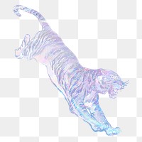 Tiger png sticker, aesthetic holographic illustration, transparent background