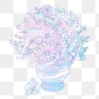 Flower vase png sticker, aesthetic holographic illustration, transparent background