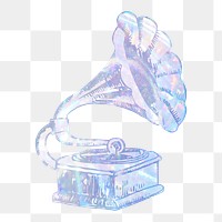 Gramophone png sticker, aesthetic holographic illustration, transparent background