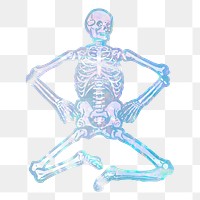 Skeleton png sticker, aesthetic holographic illustration, transparent background